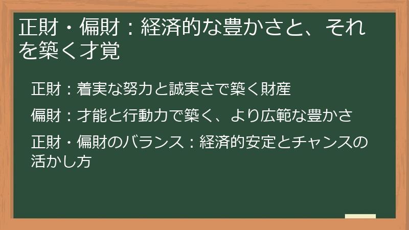 正財・偏財:経済的な豊かさと、それを築く才覚