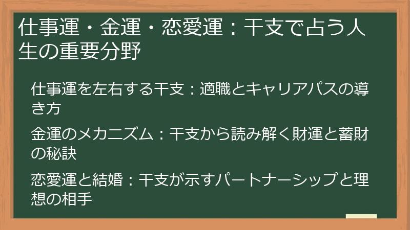 仕事運・金運・恋愛運：干支で占う人生の重要分野
