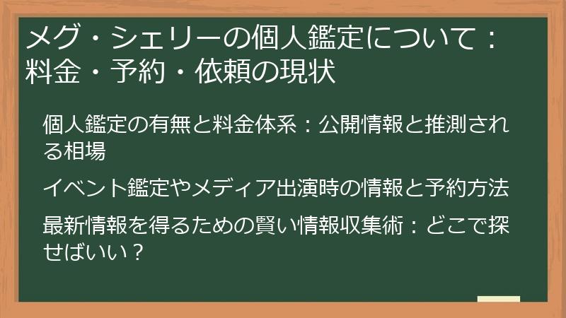 メグ・シェリーの個人鑑定について：料金・予約・依頼の現状