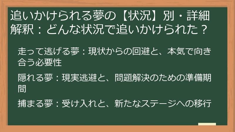 追いかけられる夢の【状況】別・詳細解釈：どんな状況で追いかけられた？