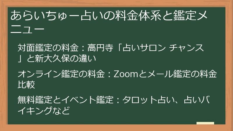 あらいちゅー占いの料金体系と鑑定メニュー