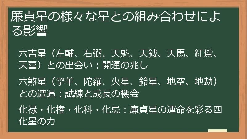 廉貞星の様々な星との組み合わせによる影響