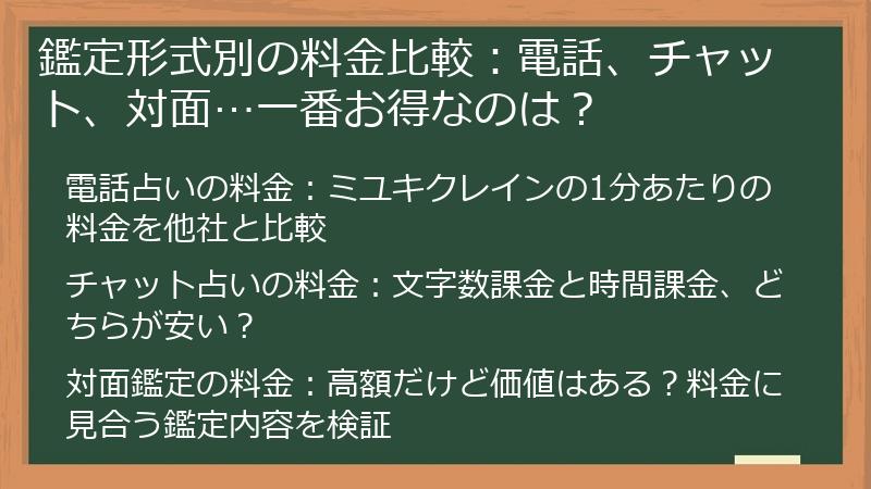 鑑定形式別の料金比較：電話、チャット、対面…一番お得なのは？