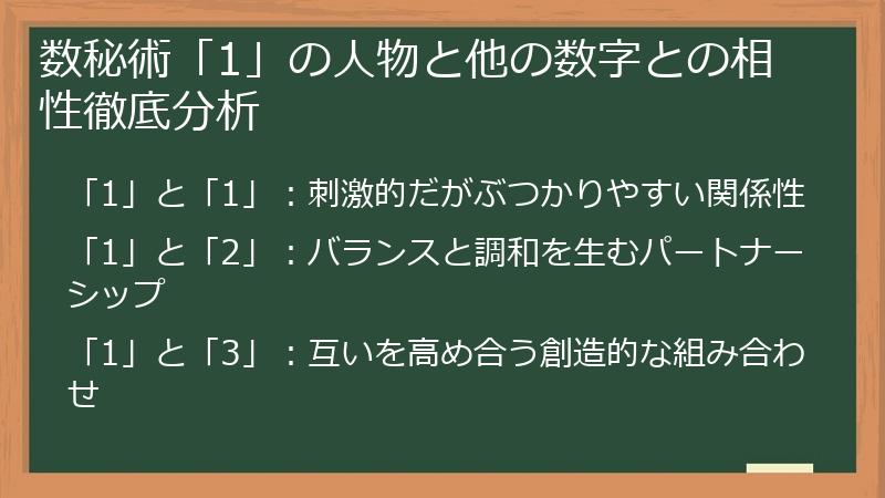 数秘術「1」の人物と他の数字との相性徹底分析