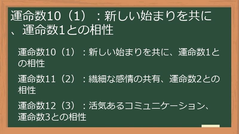 運命数10（1）：新しい始まりを共に、運命数1との相性