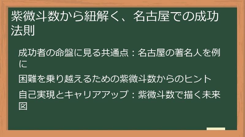 紫微斗数から紐解く、名古屋での成功法則