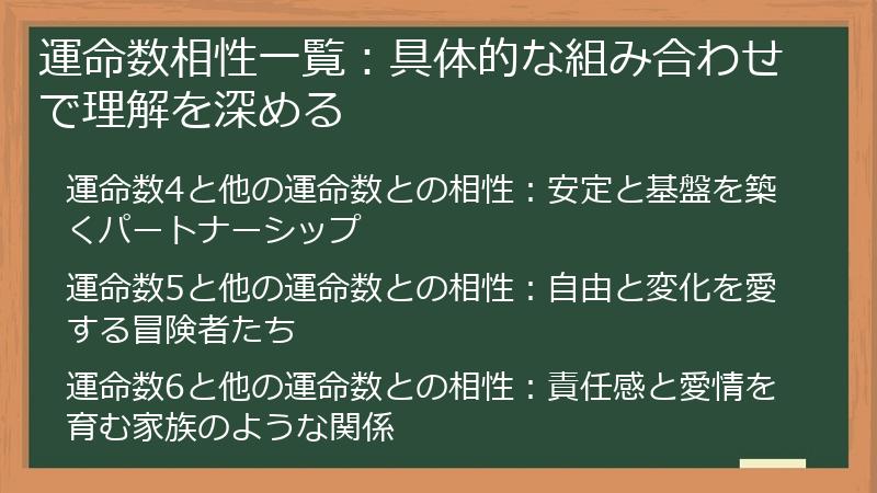 運命数相性一覧：具体的な組み合わせで理解を深める