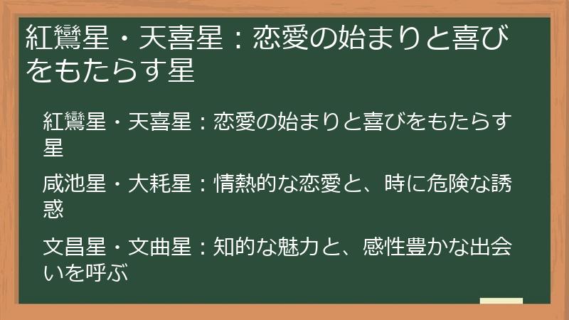 紅鸞星・天喜星：恋愛の始まりと喜びをもたらす星