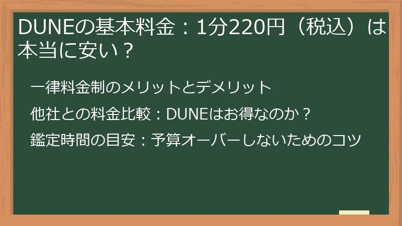 DUNEの基本料金：1分220円（税込）は本当に安い？