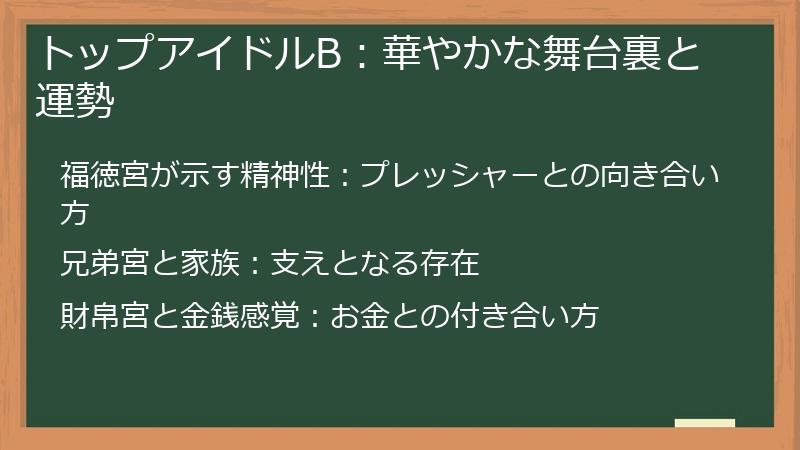 トップアイドルB：華やかな舞台裏と運勢