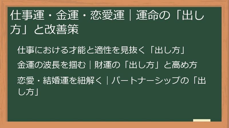 仕事運・金運・恋愛運｜運命の「出し方」と改善策