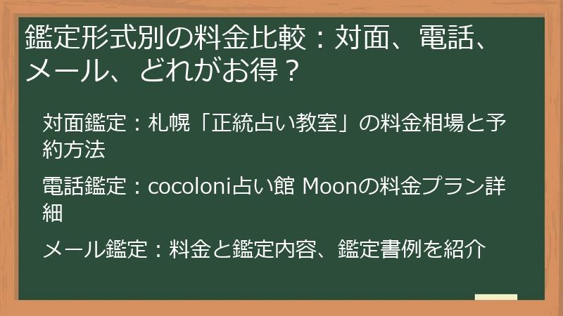 鑑定形式別の料金比較：対面、電話、メール、どれがお得？