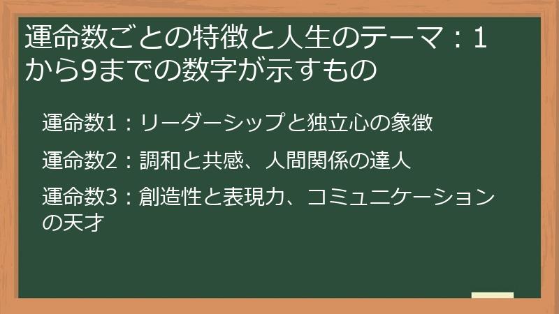 運命数ごとの特徴と人生のテーマ：1から9までの数字が示すもの