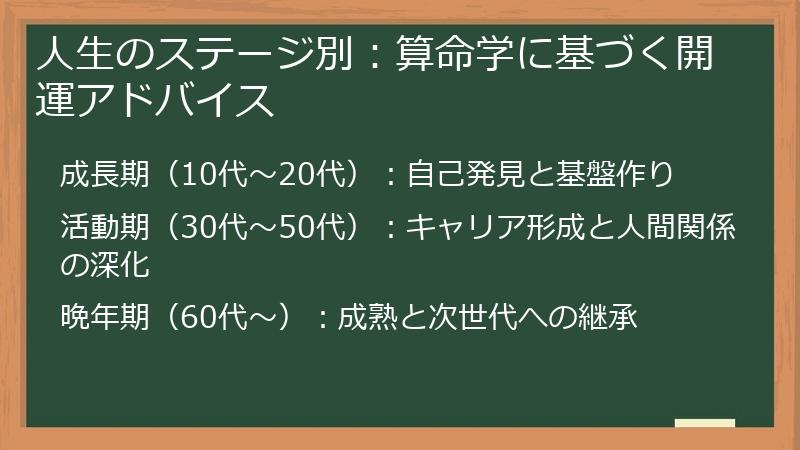 人生のステージ別：算命学に基づく開運アドバイス