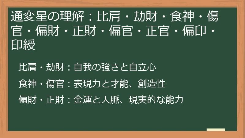 通変星の理解：比肩・劫財・食神・傷官・偏財・正財・偏官・正官・偏印・印綬