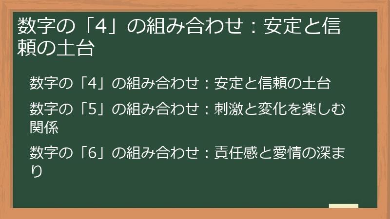 数字の「4」の組み合わせ：安定と信頼の土台