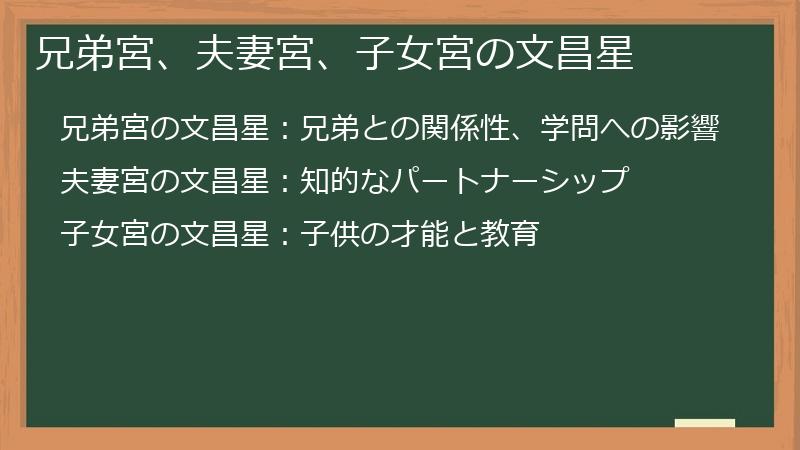 兄弟宮、夫妻宮、子女宮の文昌星