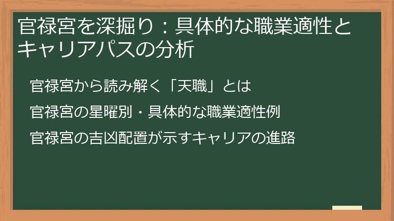官禄宮を深掘り：具体的な職業適性とキャリアパスの分析
