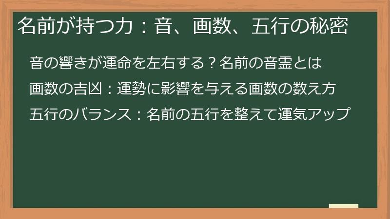 名前が持つ力：音、画数、五行の秘密