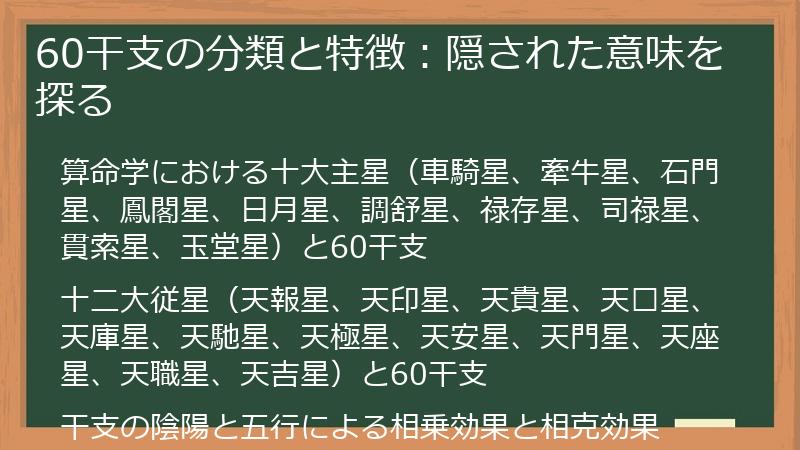 60干支の分類と特徴：隠された意味を探る