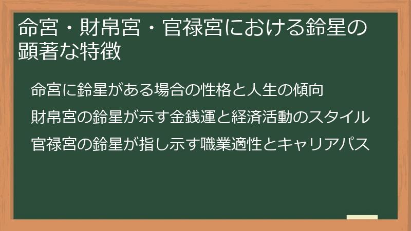 命宮・財帛宮・官禄宮における鈴星の顕著な特徴