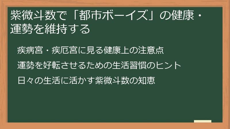 紫微斗数で「都市ボーイズ」の健康・運勢を維持する