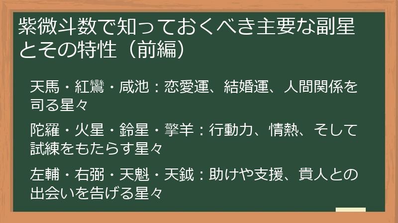 紫微斗数で知っておくべき主要な副星とその特性（前編）