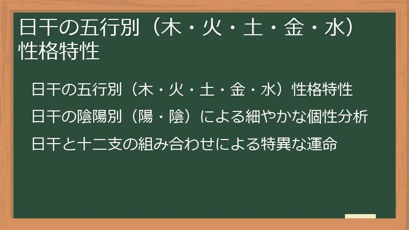 日干の五行別（木・火・土・金・水）性格特性