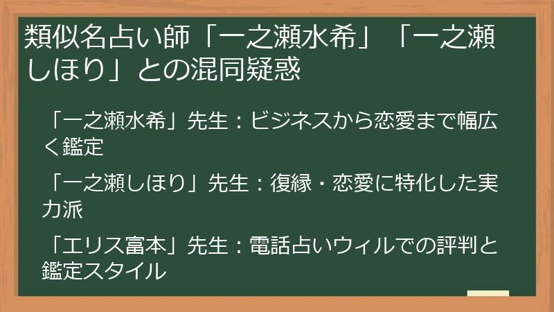 類似名占い師「一之瀬水希」「一之瀬しほり」との混同疑惑