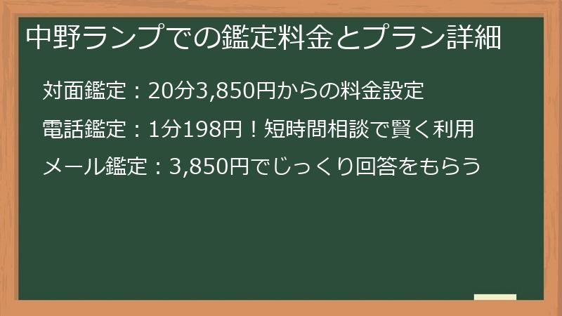 中野ランプでの鑑定料金とプラン詳細