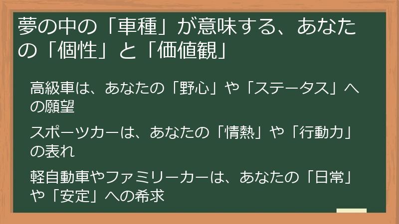 夢の中の「車種」が意味する、あなたの「個性」と「価値観」