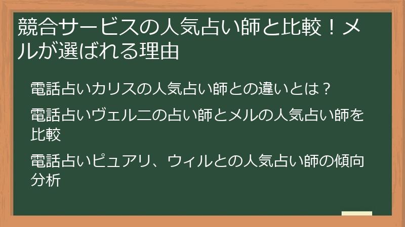 競合サービスの人気占い師と比較！メルが選ばれる理由