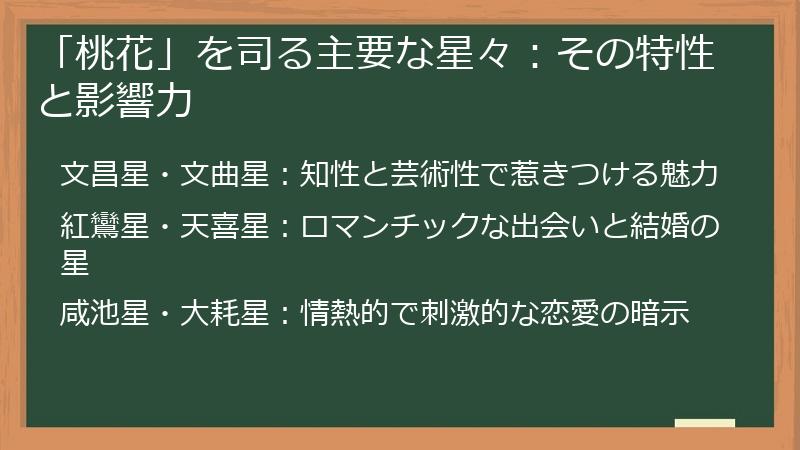 「桃花」を司る主要な星々：その特性と影響力