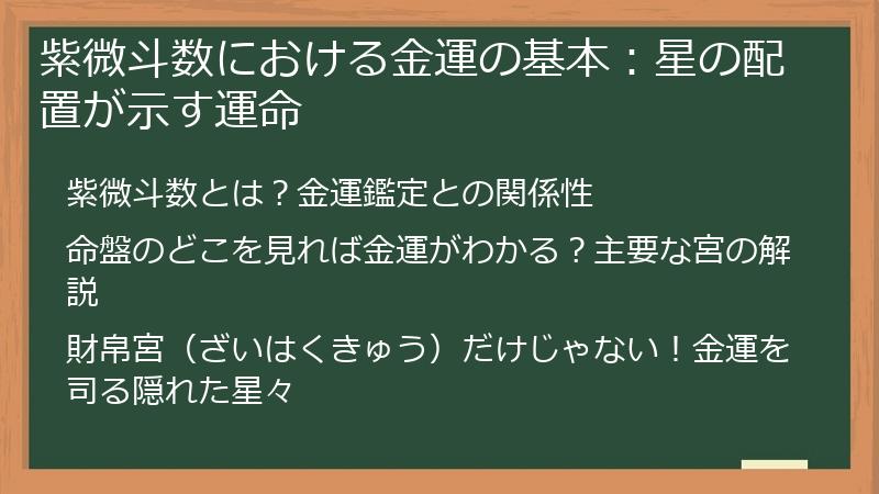 紫微斗数における金運の基本：星の配置が示す運命