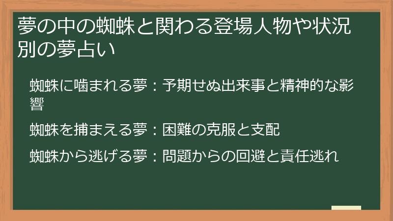 夢の中の蜘蛛と関わる登場人物や状況別の夢占い