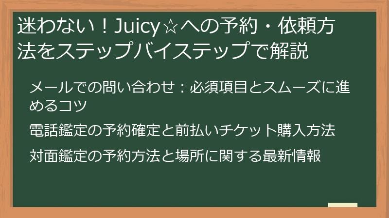 迷わない！Juicy☆への予約・依頼方法をステップバイステップで解説