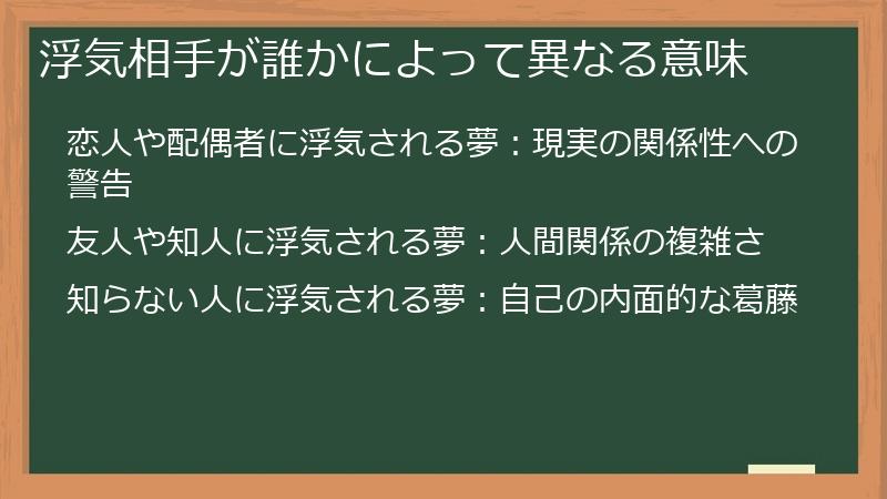 浮気相手が誰かによって異なる意味