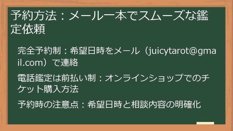予約方法：メール一本でスムーズな鑑定依頼