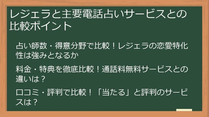レジェラと主要電話占いサービスとの比較ポイント