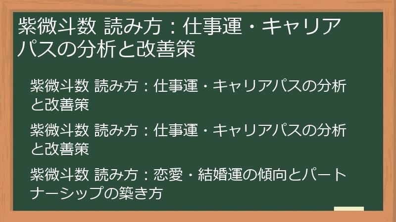 紫微斗数 読み方：仕事運・キャリアパスの分析と改善策