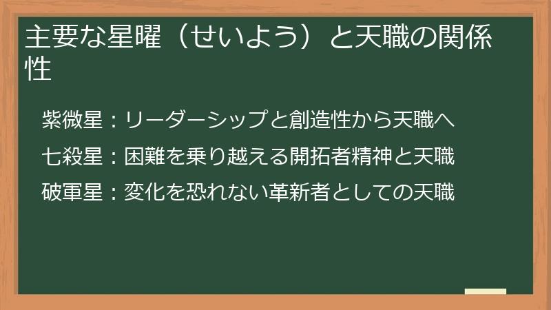 主要な星曜（せいよう）と天職の関係性