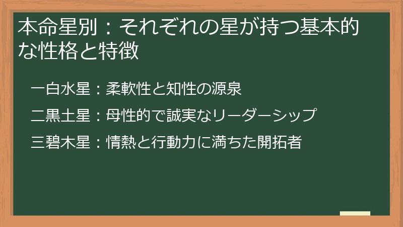 本命星別：それぞれの星が持つ基本的な性格と特徴