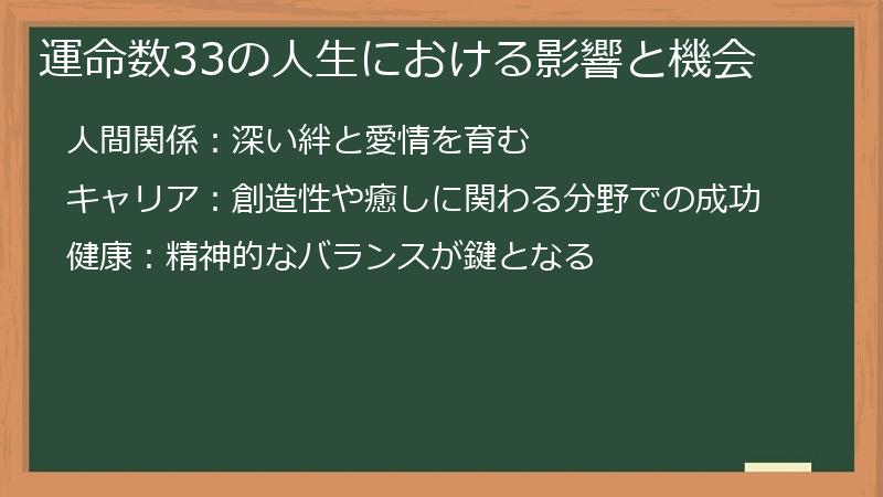 運命数33の人生における影響と機会