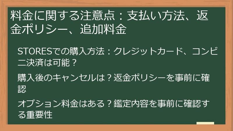 料金に関する注意点：支払い方法、返金ポリシー、追加料金