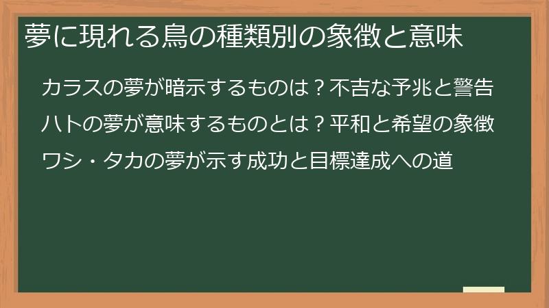 夢に現れる鳥の種類別の象徴と意味