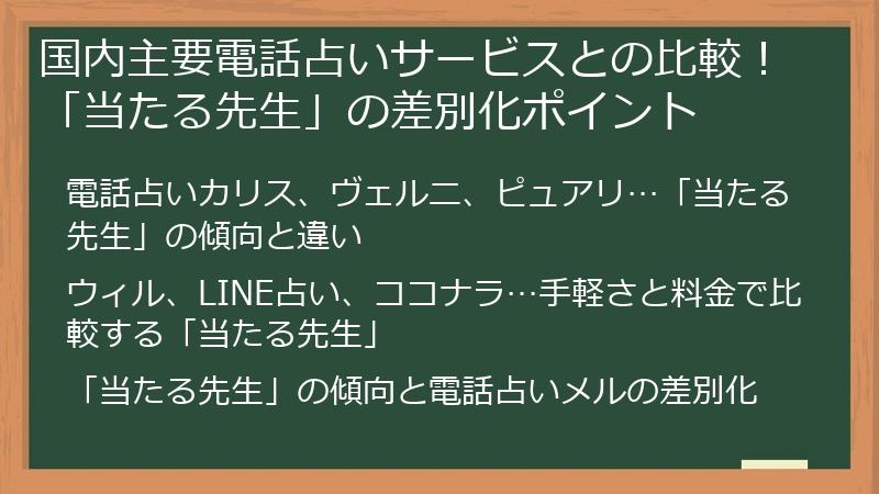 国内主要電話占いサービスとの比較!「当たる先生」の差別化ポイント