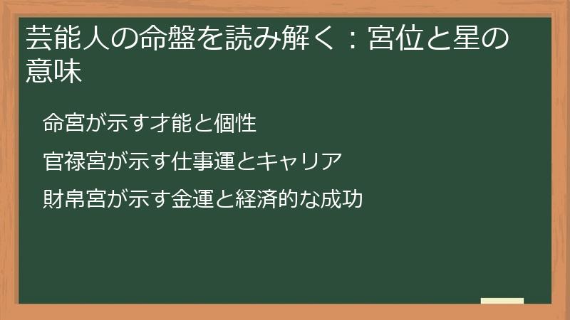 芸能人の命盤を読み解く：宮位と星の意味