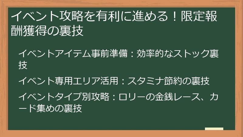 イベント攻略を有利に進める！限定報酬獲得の裏技