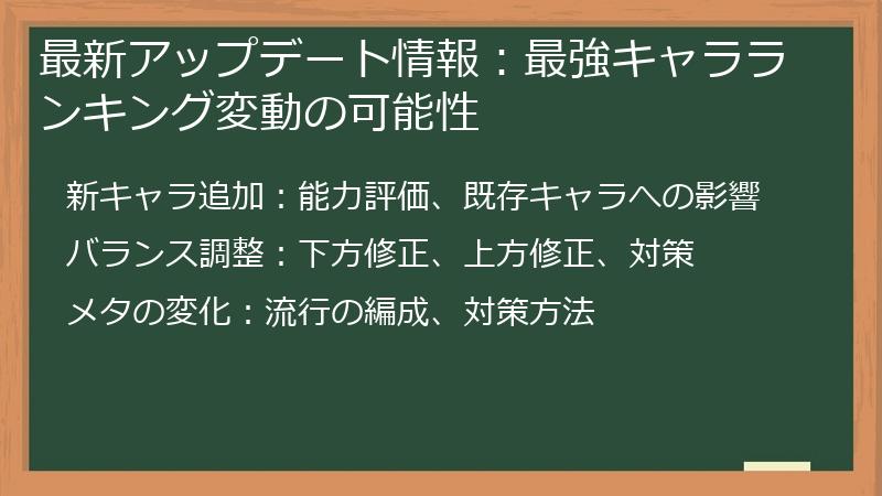 最新アップデート情報：最強キャラランキング変動の可能性