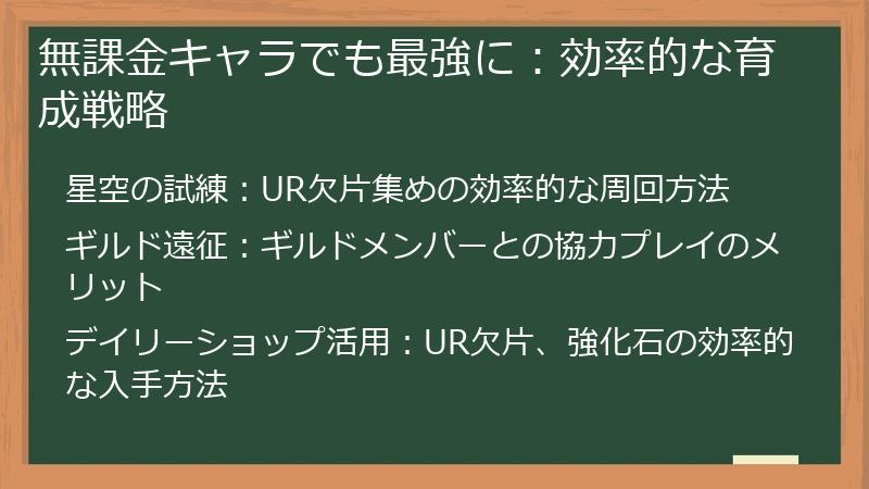 無課金キャラでも最強に：効率的な育成戦略